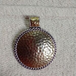 Two tone silvertone goldtone textured round pendant